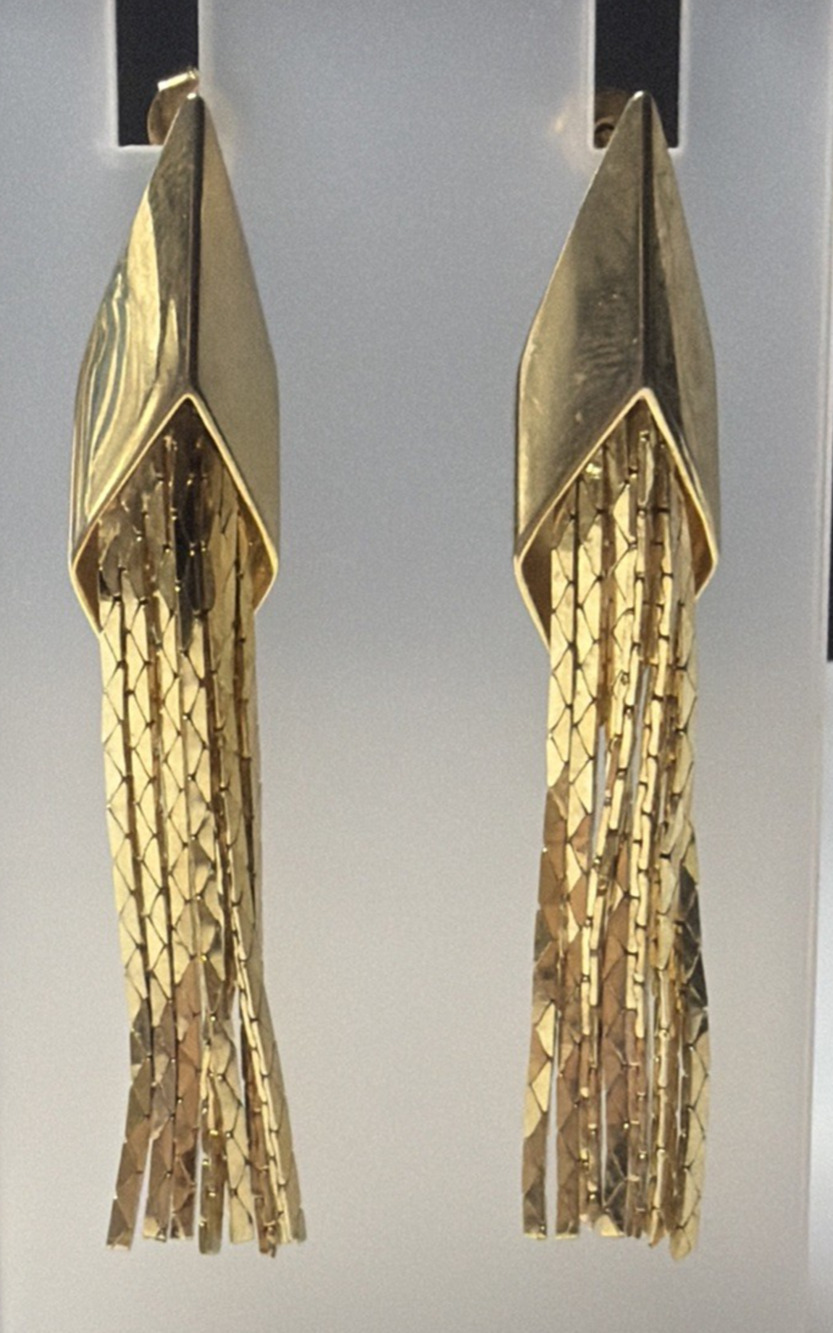 Vintage Gold Tone Geometric Tassel Earrings Chain Dangle Drop Post